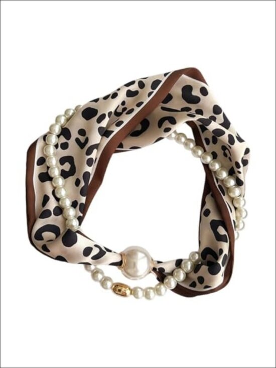 Accessories - Silk Pearl Magnetic Buckle Scarf Retro Floral Satin Square Hair Band